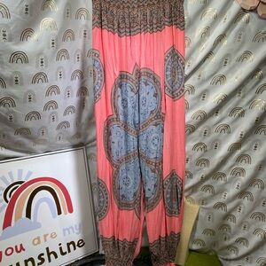 Floral Wide Leg Pants - Red